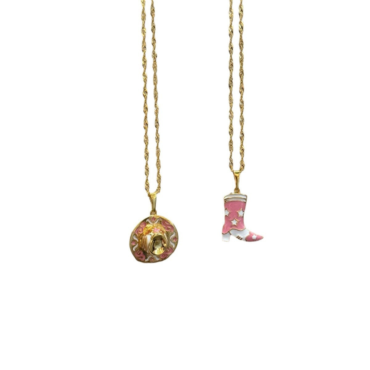 Denim Boots Cowboy Hat Pendant Necklace Retro Style Ornament Vacuum Plating In Furnace