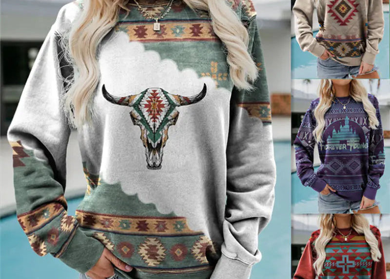 Vintage Western Style Women's Sweatshirt - Casual Pullover