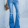 Women's Flared Bell Bottom Distressed Denim Jeans