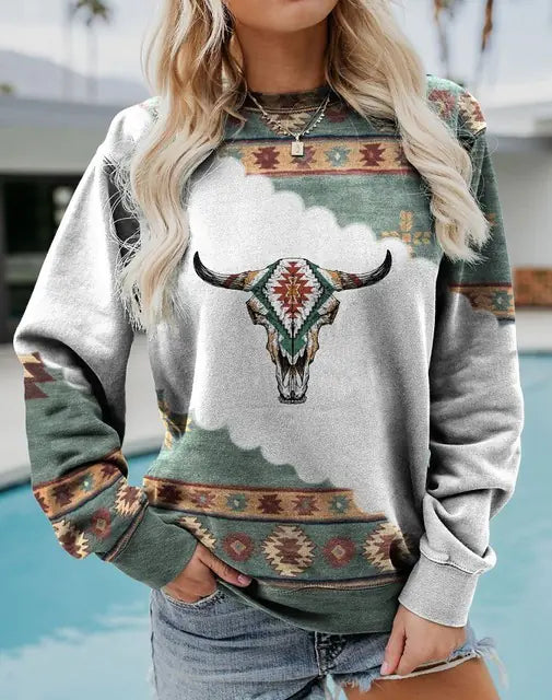 Vintage Western Style Women's Sweatshirt - Casual Pullover