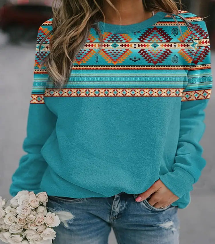 Retro Western Ethnic Geometric Print Women's Sweatshirt