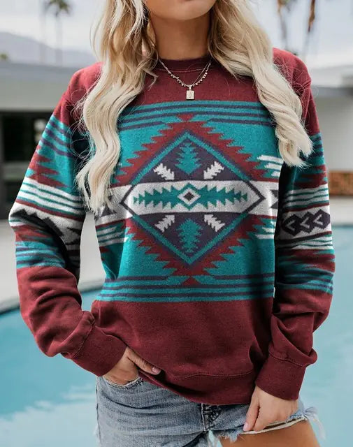 Vintage Western Style Women's Sweatshirt - Casual Pullover