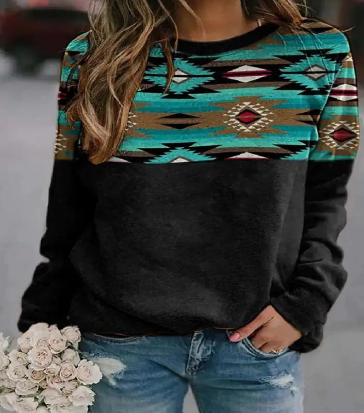 Retro Western Ethnic Geometric Print Women's Sweatshirt