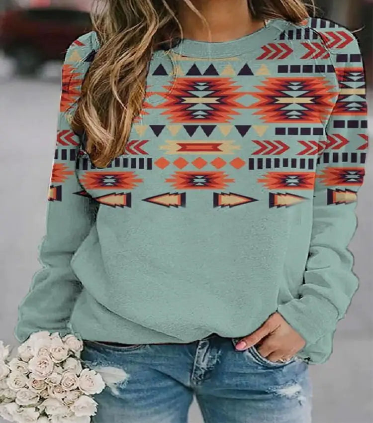 Retro Western Ethnic Geometric Print Women's Sweatshirt