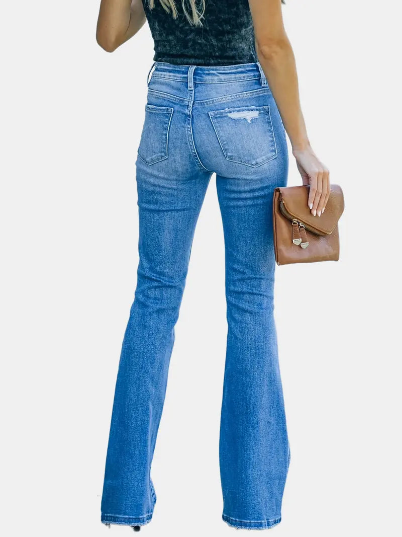 Women's Flared Bell Bottom Distressed Denim Jeans